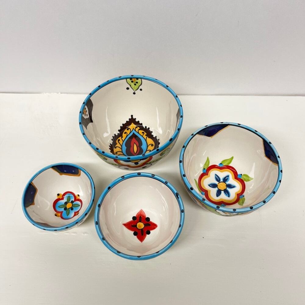 Espana Lifestyle Bocca 4pc Small Nesting Bowl Set Spanish Floral Scroll - Picture 3 of 5